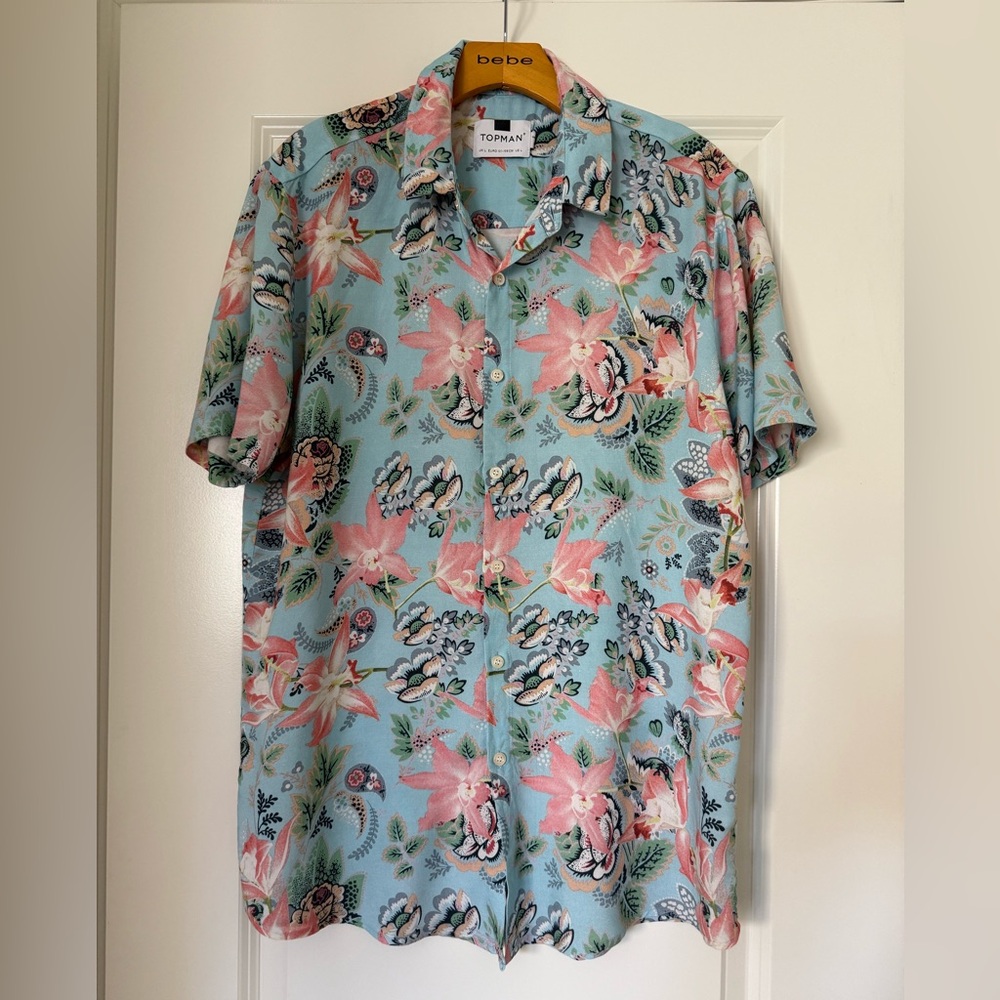 Topman Tropical Print Shirt in Pink and Blue